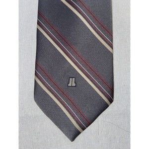 Mens Vintage Lanvin Silk Gray Stripe Logo Neck Tie EUC